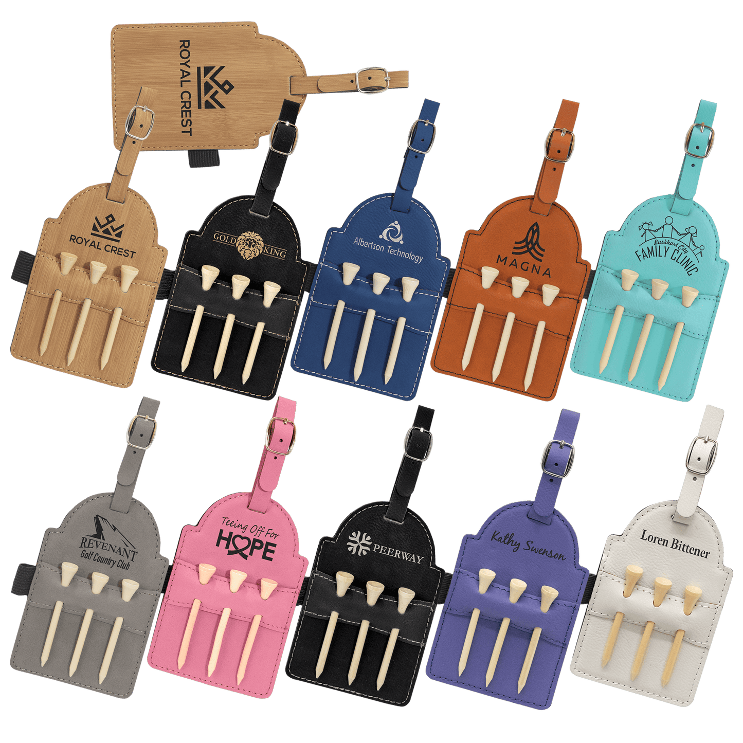 Personalized Golf Bag Tag with 3 Wooden Tee Set