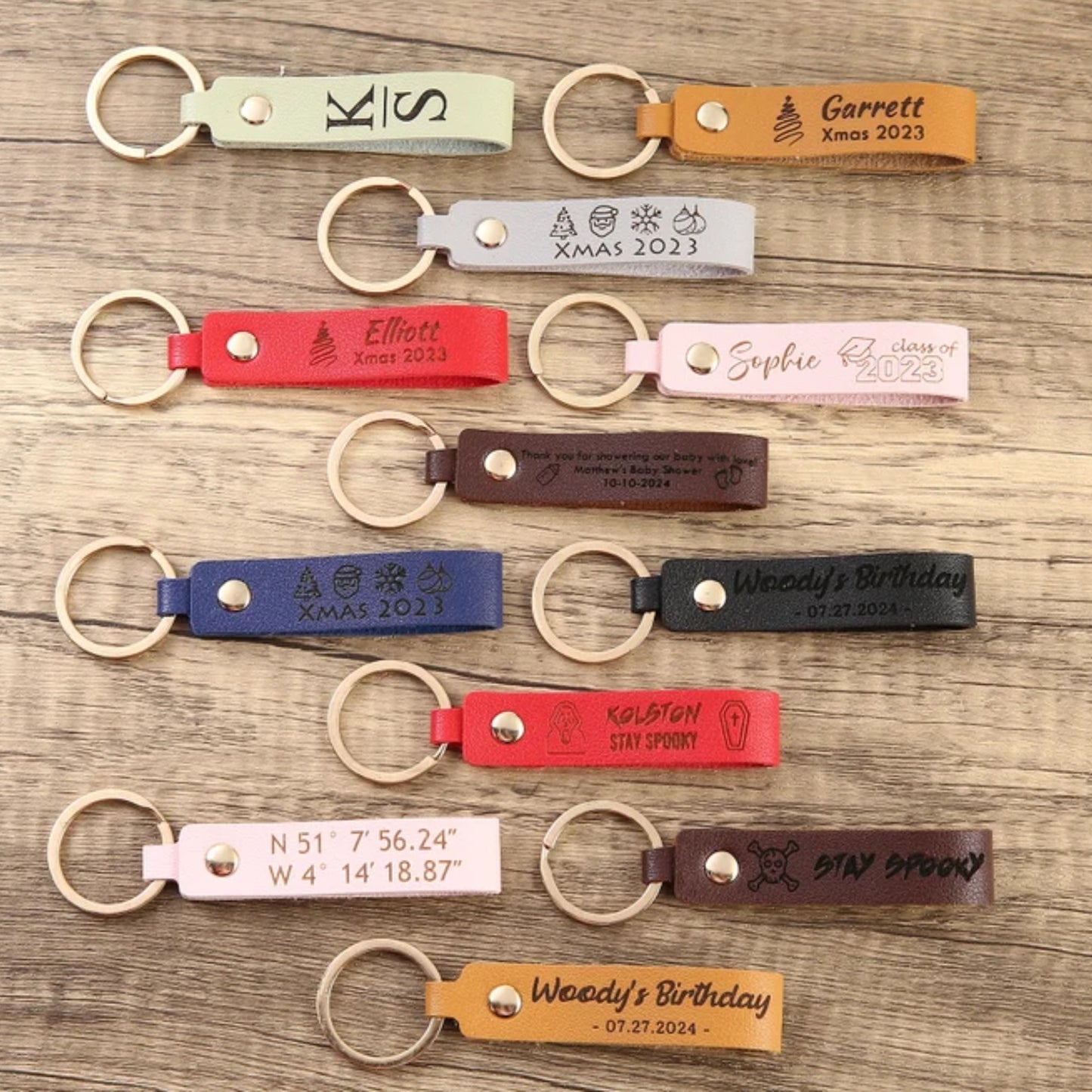 Engraved Leather Keychain Neutrals