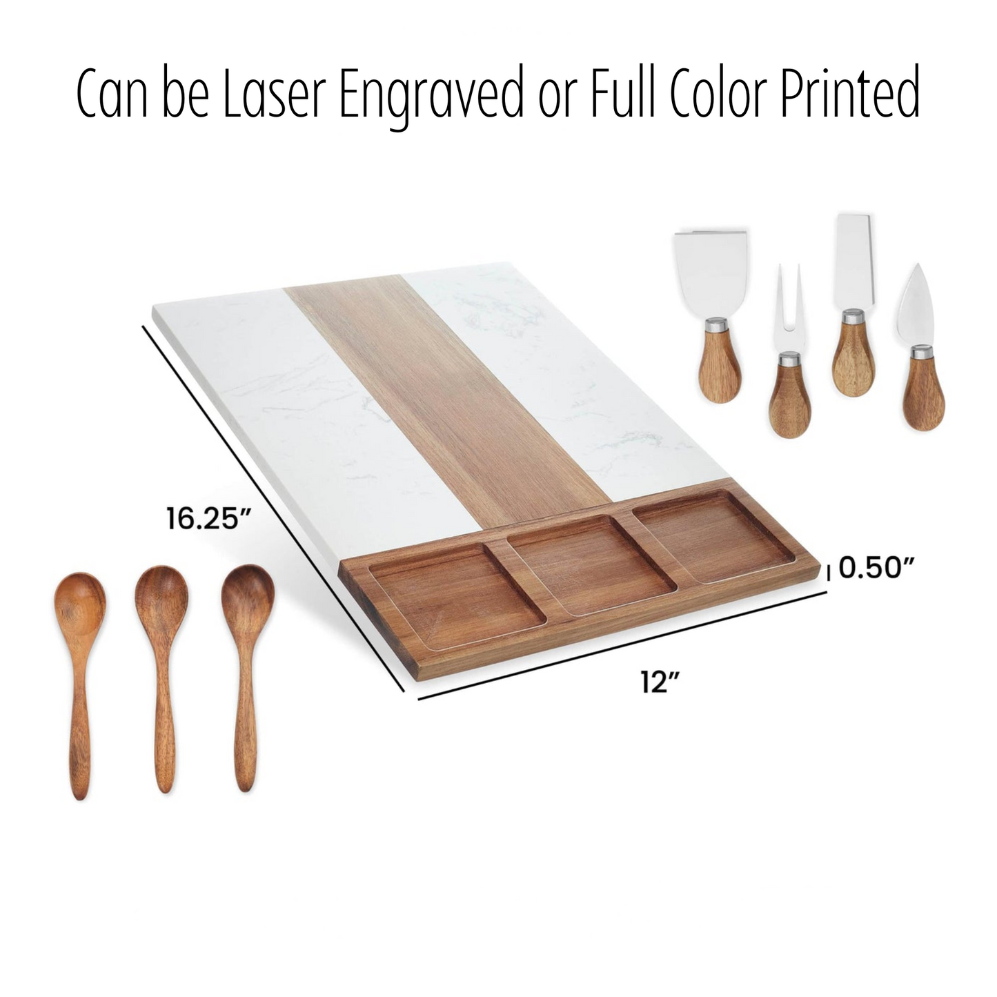 Personalized Marble Charcuterie Board - 11 Piece Set
