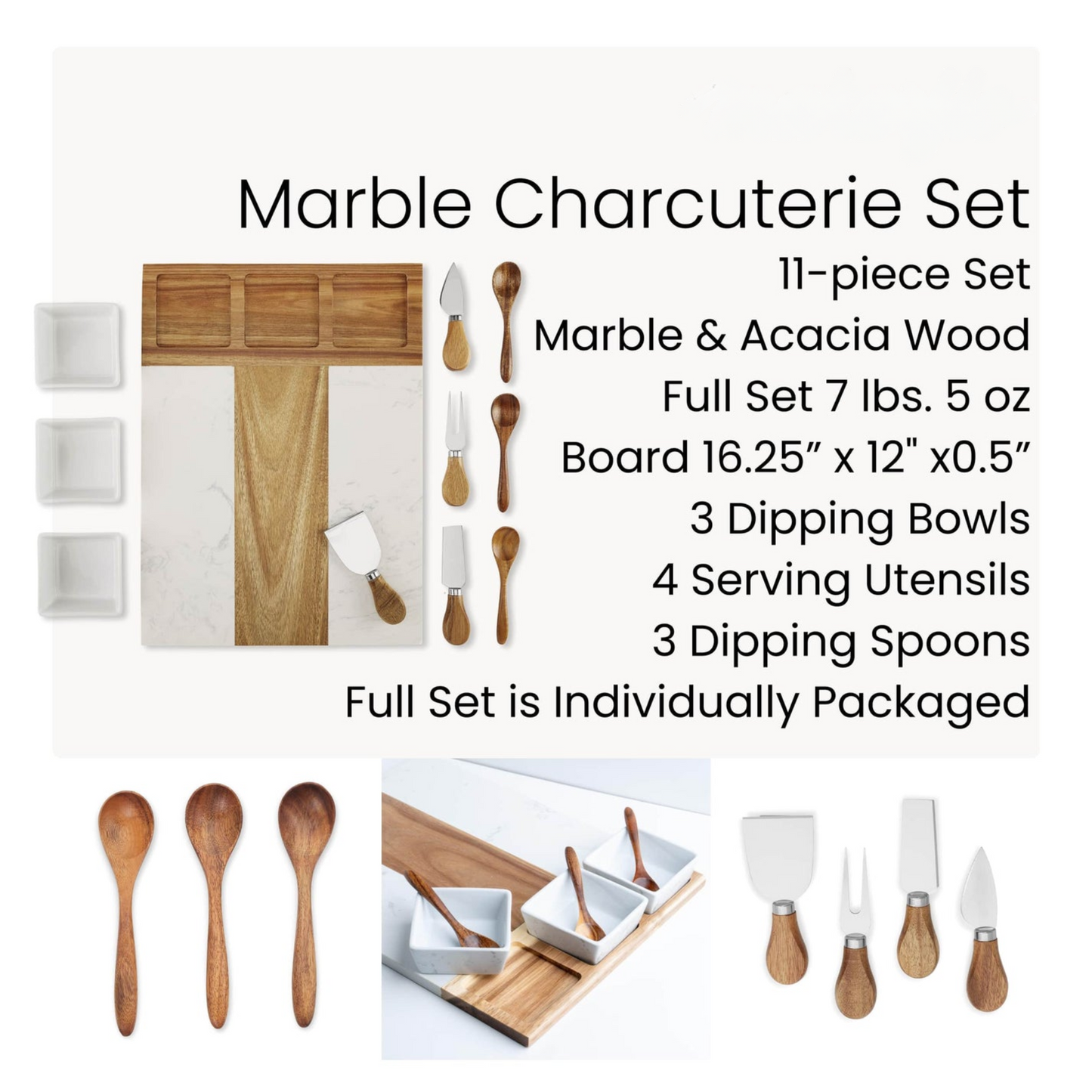 Personalized Marble Charcuterie Board - 11 Piece Set