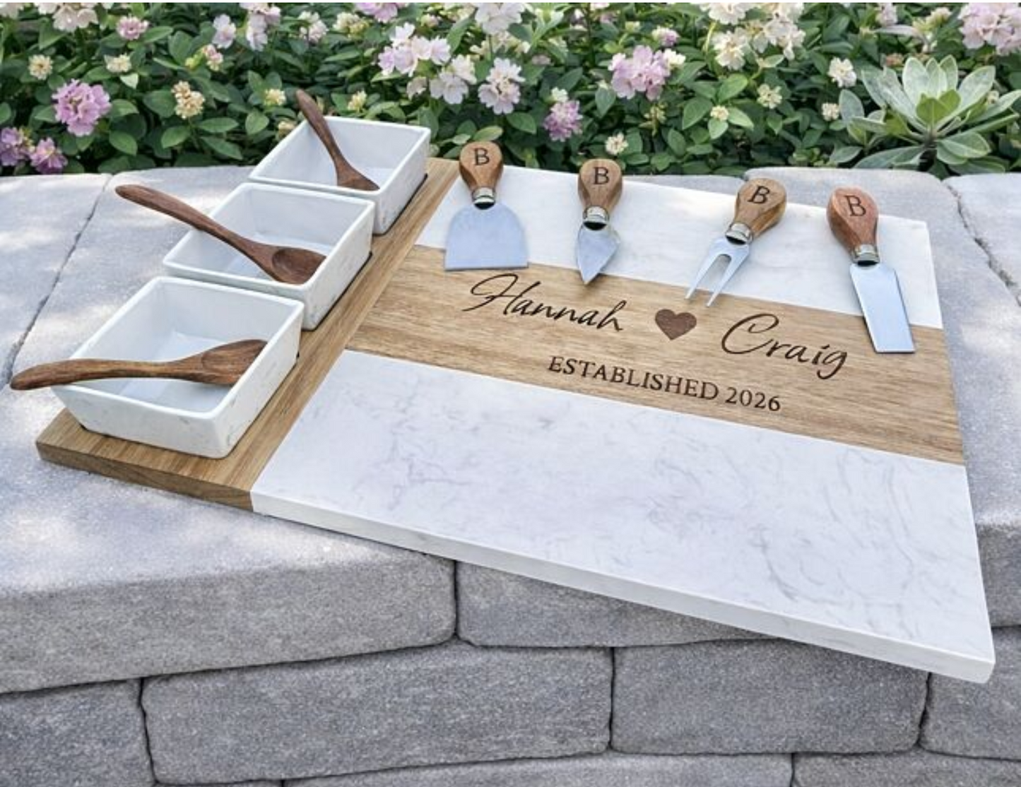 Personalized Marble Charcuterie Board - 11 Piece Set