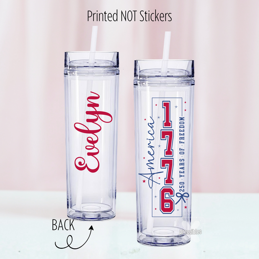 Personalized USA 250th Skinny Tumbler – Custom America 1776–2026 Patriotic Keepsake