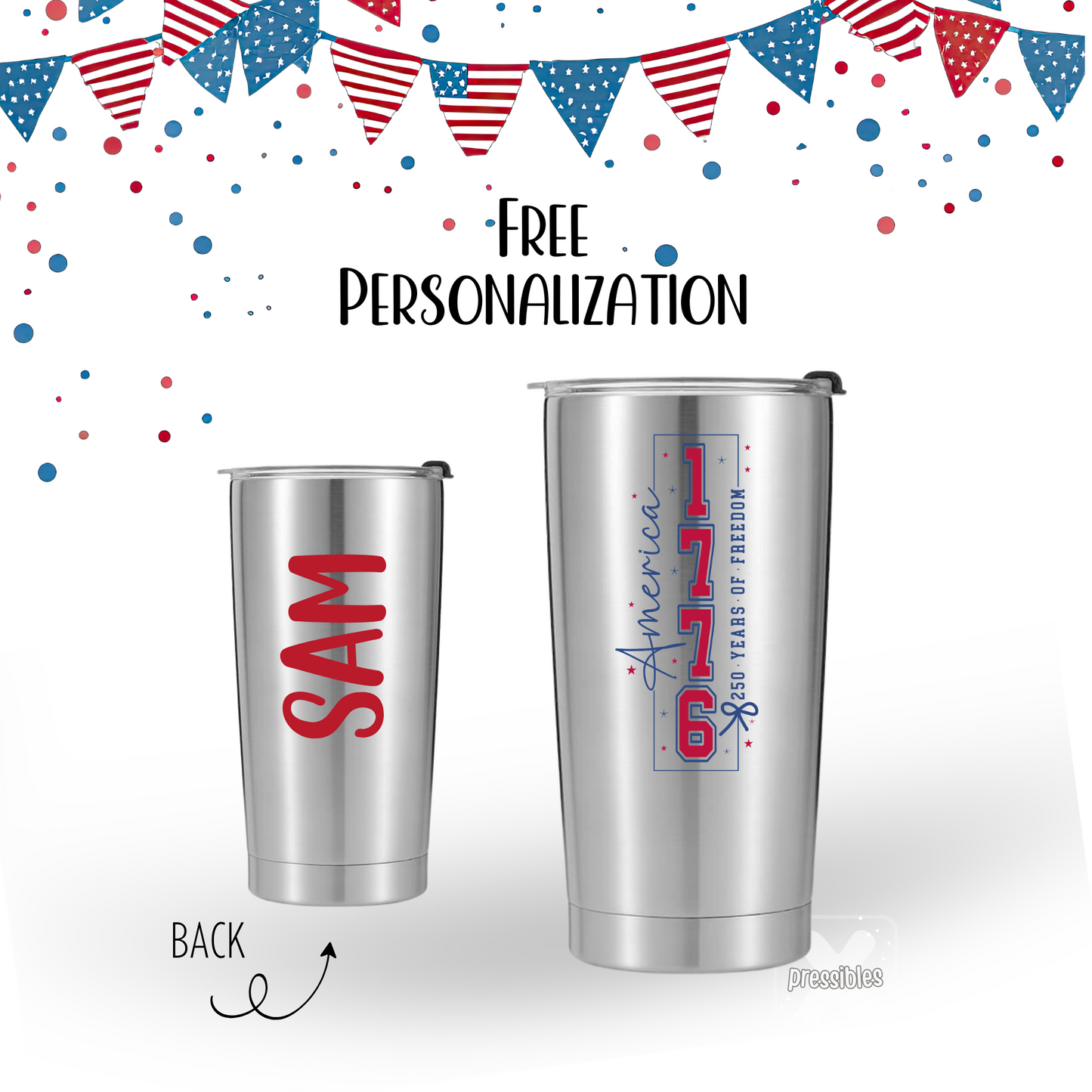 USA 250th Souvenir 18.5 oz Tumbler Personalized United States Birthday Gift