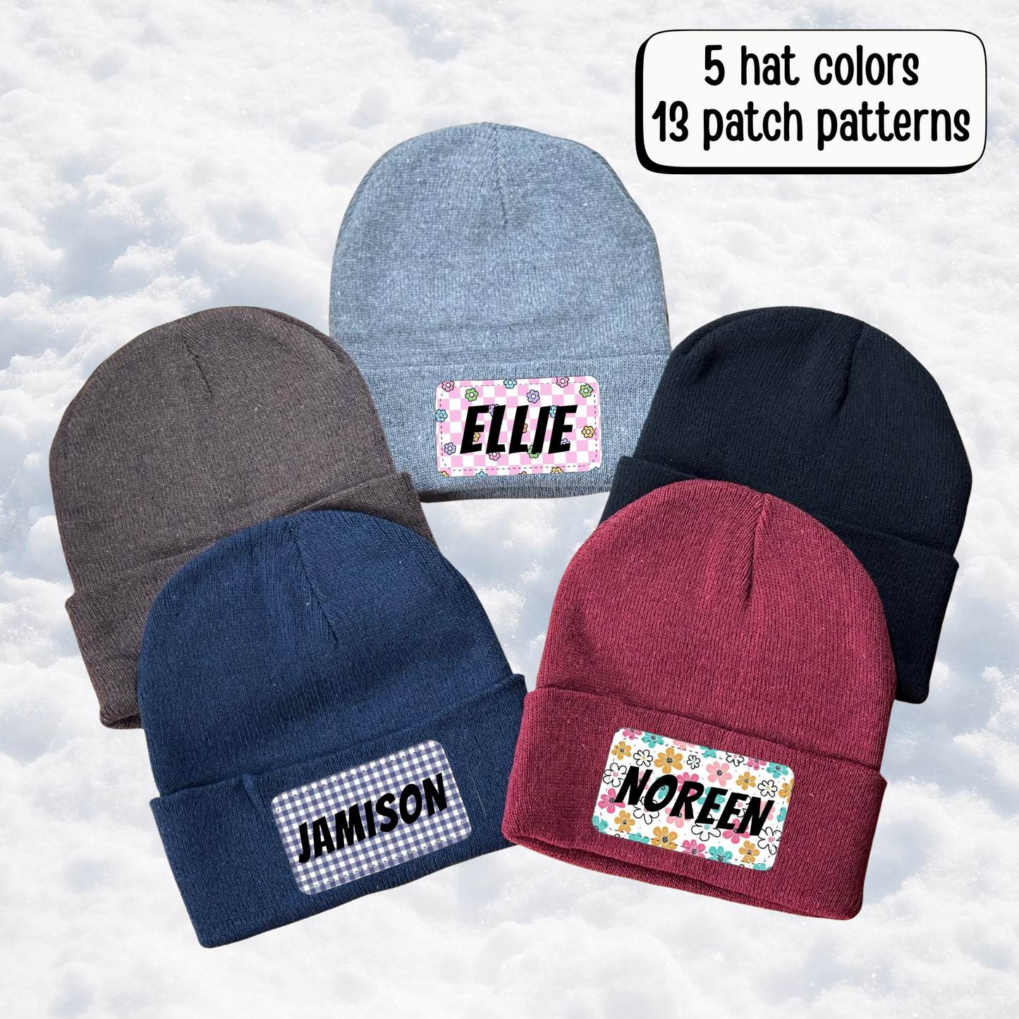 Personalized Knit Beanie With PU Leather Patterned Patch
