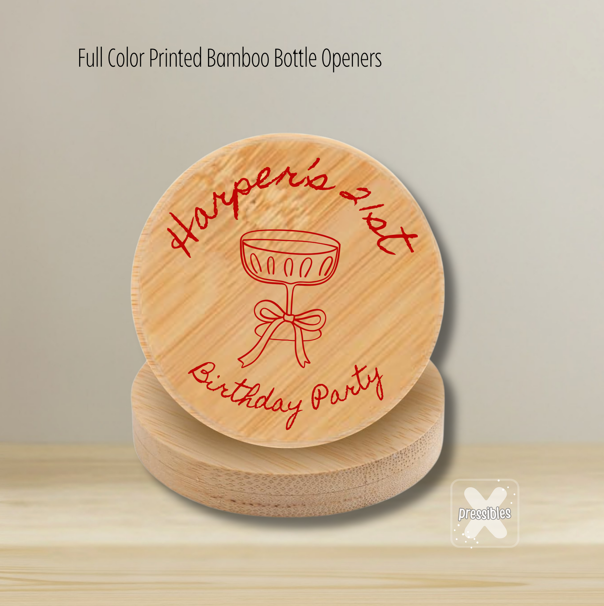 Round Bamboo Magnetic Bottle Opener