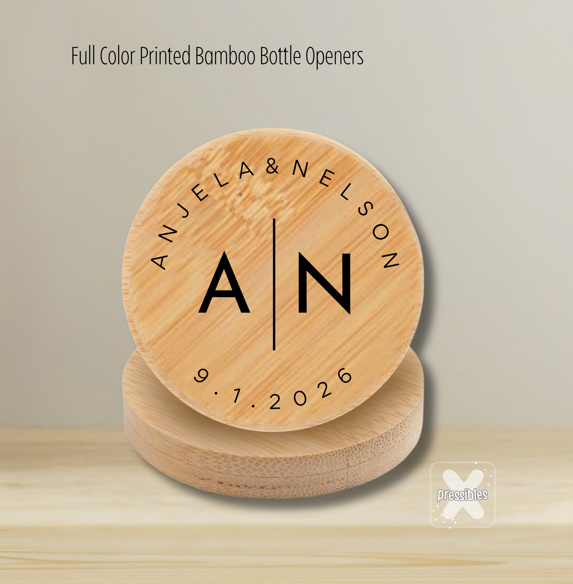 Round Bamboo Magnetic Bottle Opener