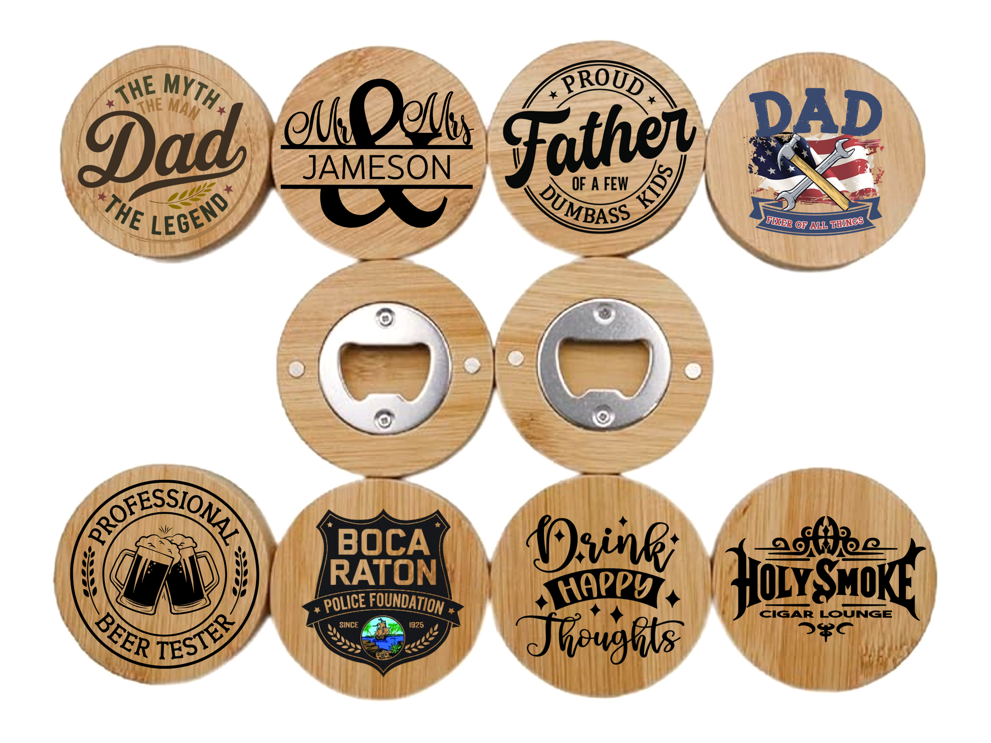 Round Bamboo Magnetic Bottle Opener