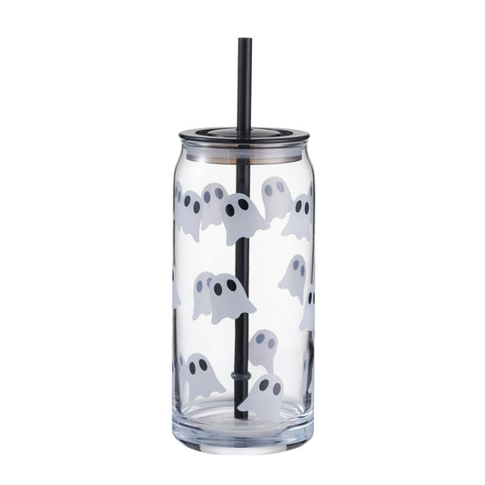Glass Can Tumbler Halloween Ghost