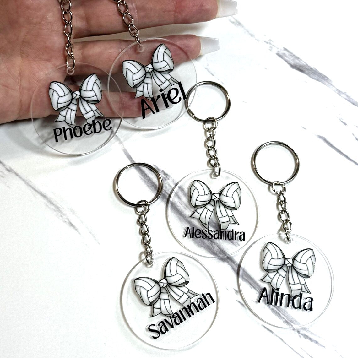 Volleyball Coquette Bow Personalized Keychains