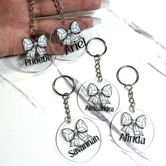 Volleyball Coquette Bow Personalized Keychains