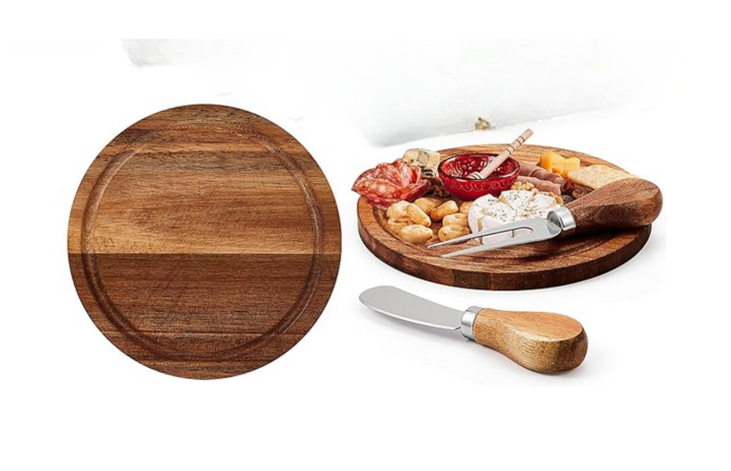 Individual Charcuterie Set Round Acacia Wood