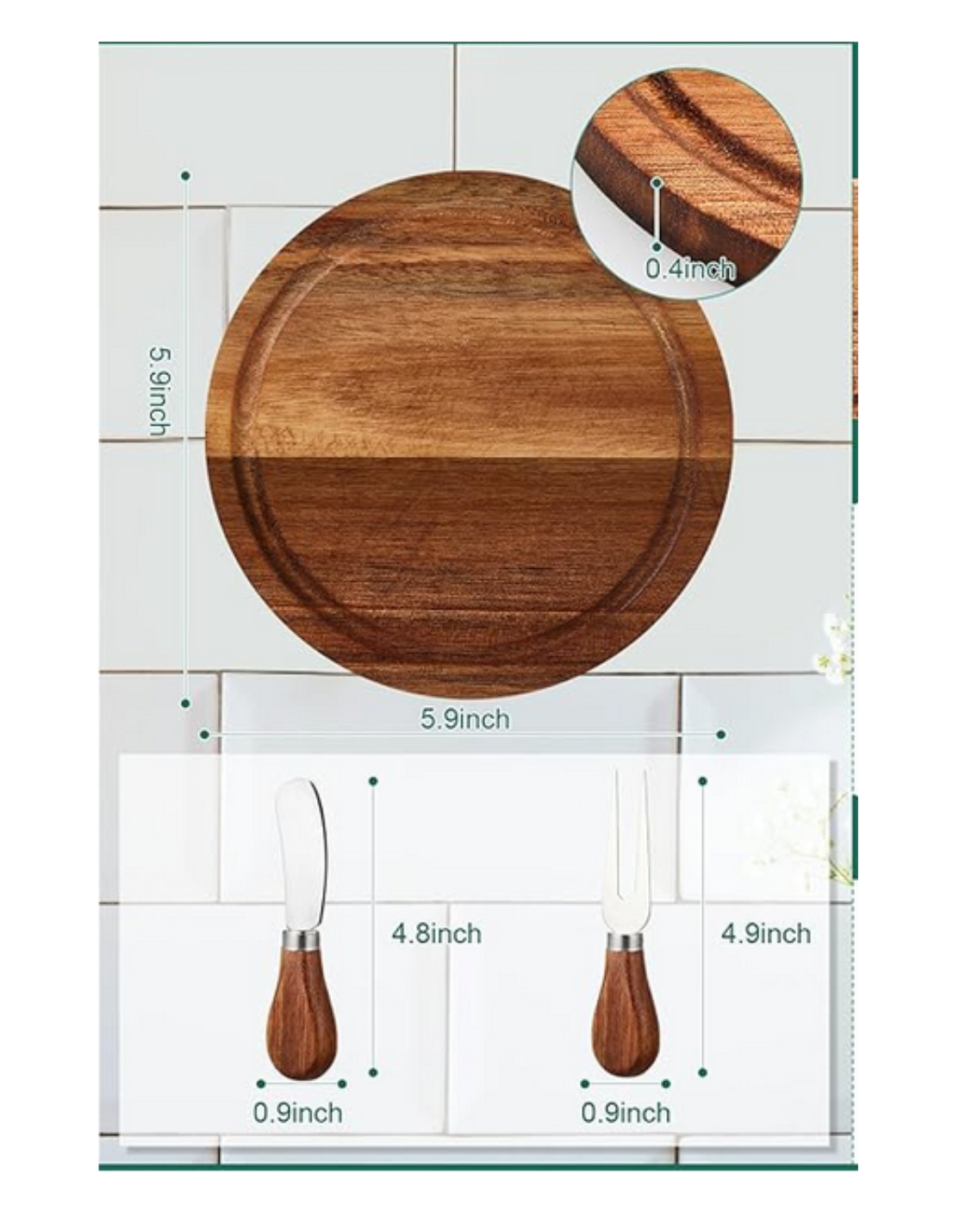 Individual Charcuterie Set Round Acacia Wood