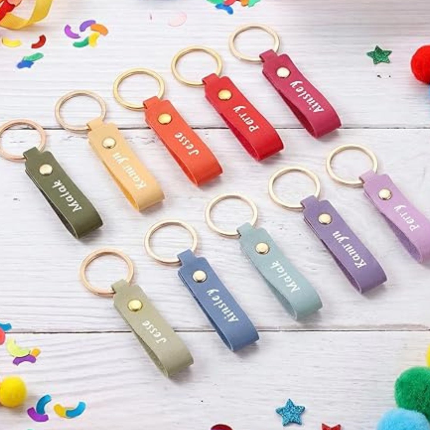 Engraved Leather Keychain Bright Rainbow Colors