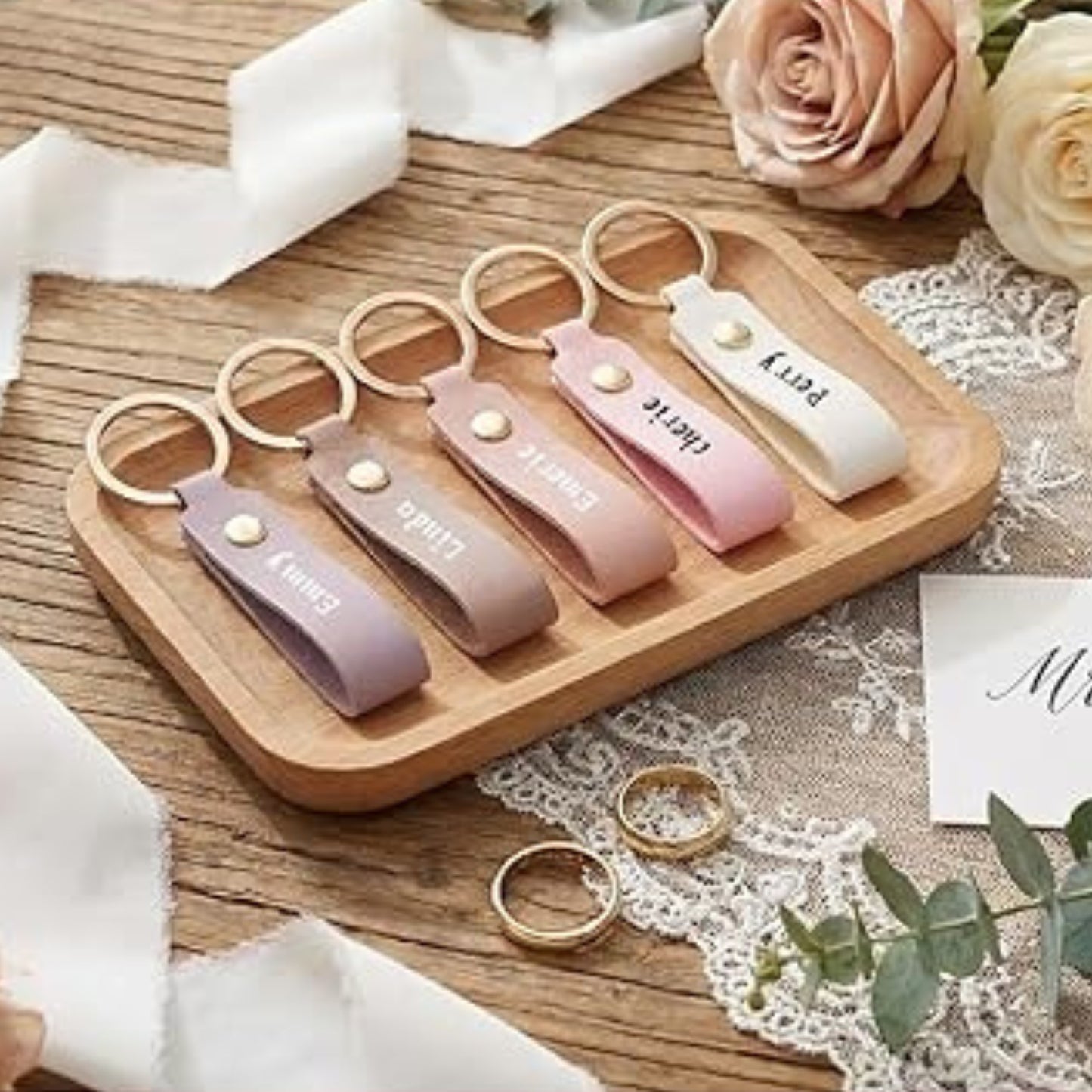 Engraved Leather Keychain Blush Collection