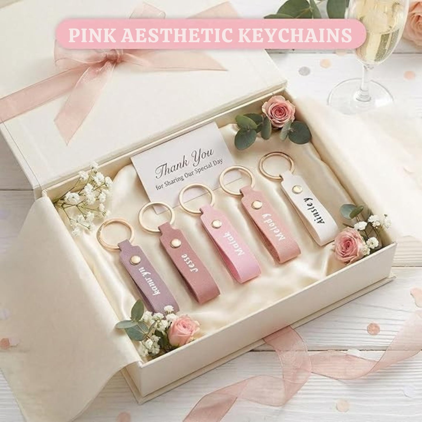 Engraved Leather Keychain Blush Collection