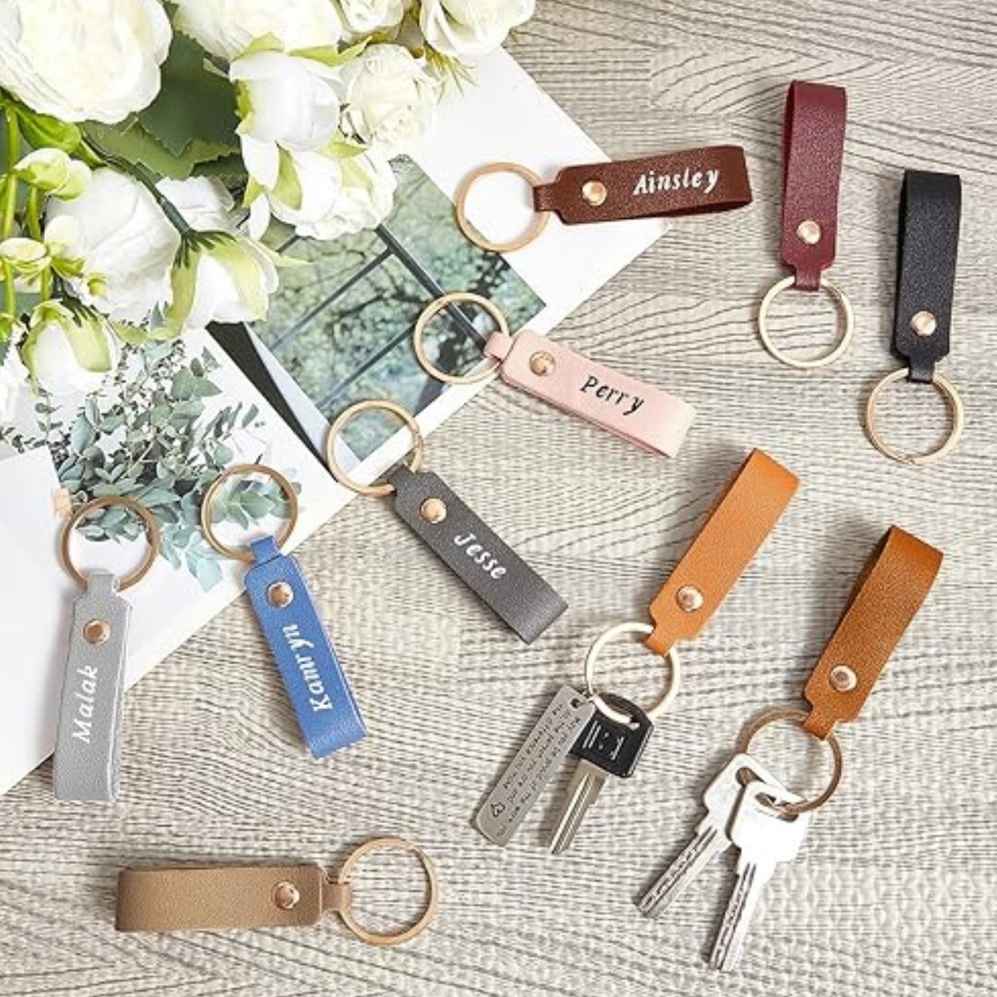 Engraved Leather Keychain Classic Colors