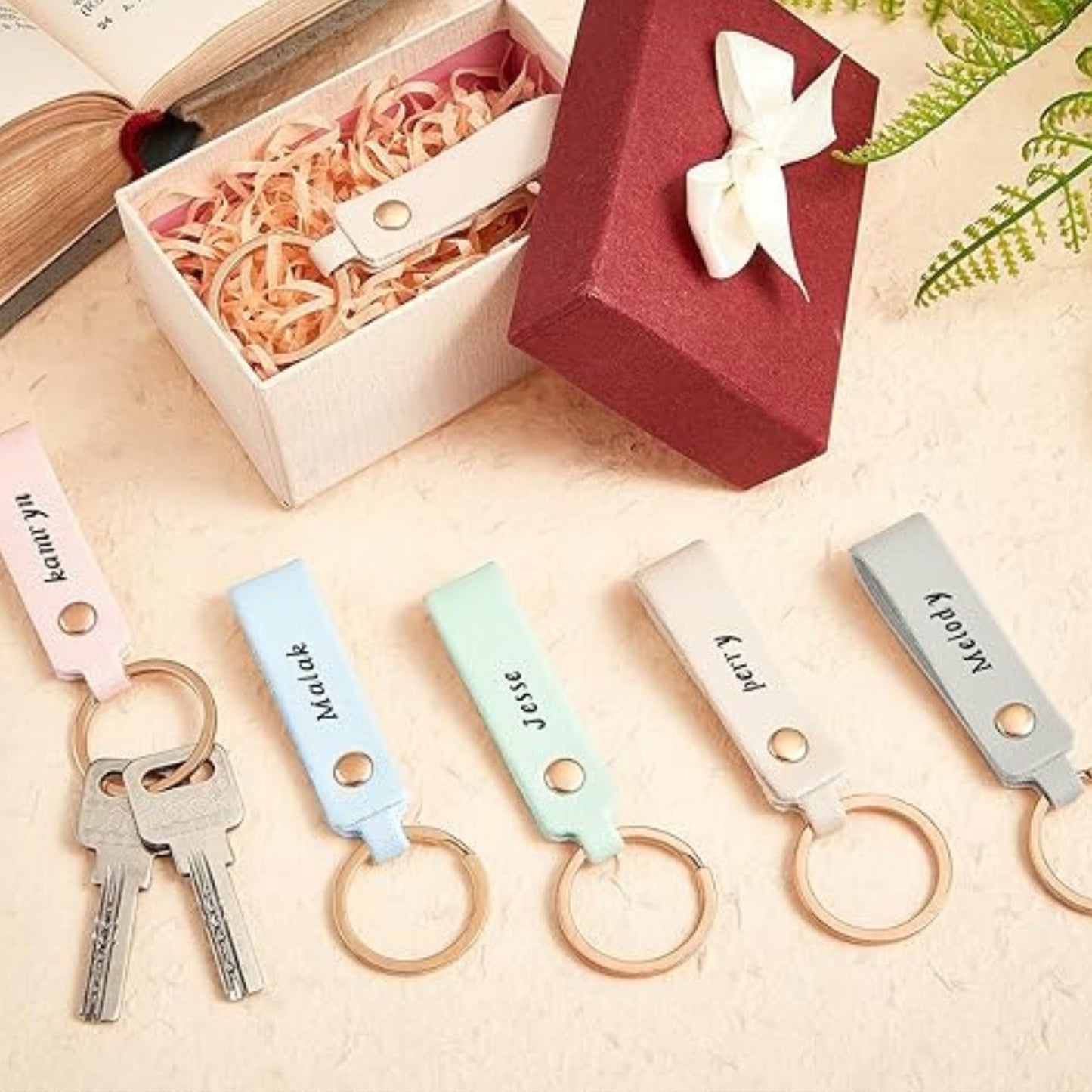 Engraved Leather Keychain Soft Pastels
